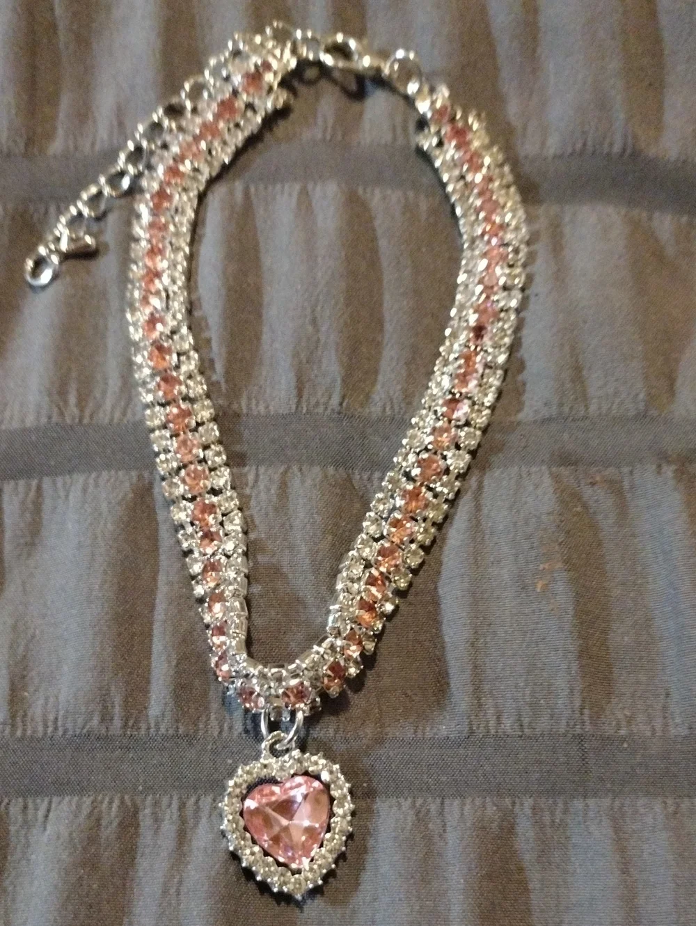 Pink Crystal Heart Pendant Collar For Dog Or Cat